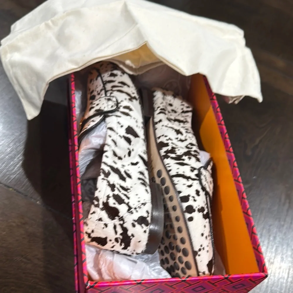 Tory Burch Cow Print Ballet Loafer - Brown and cream